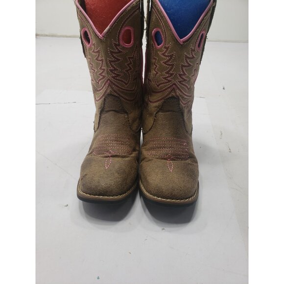 John Deere Toddler Kids JD2021 Leather Brown Green Western Boots Size 11m - Picture 1 of 8